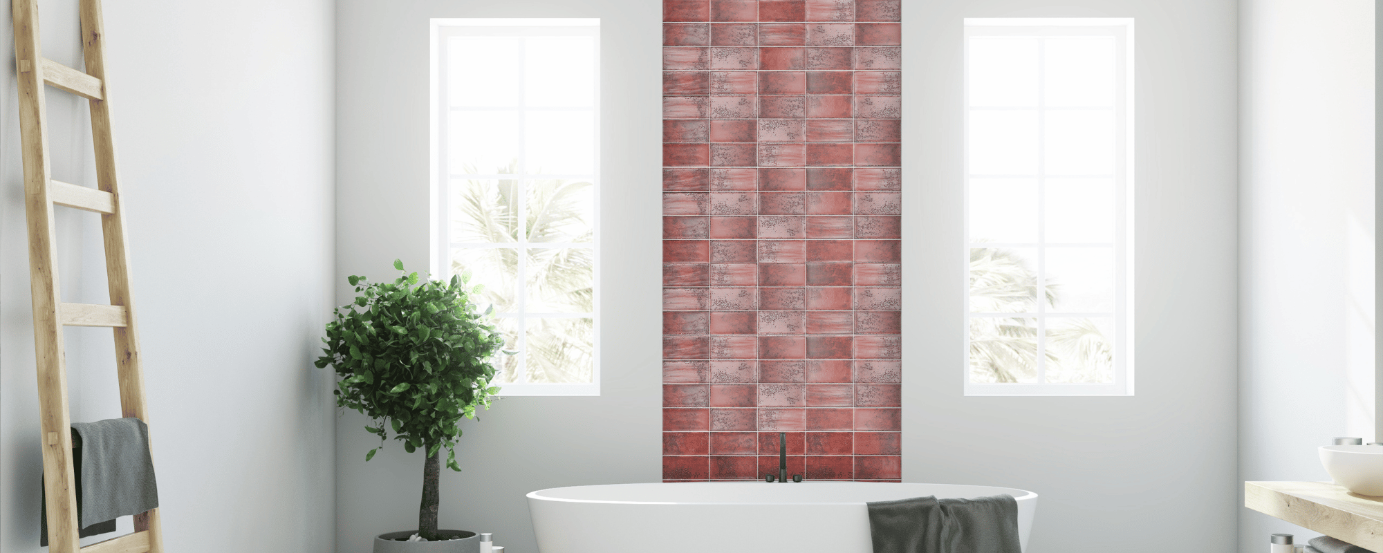 red tiles on white wall