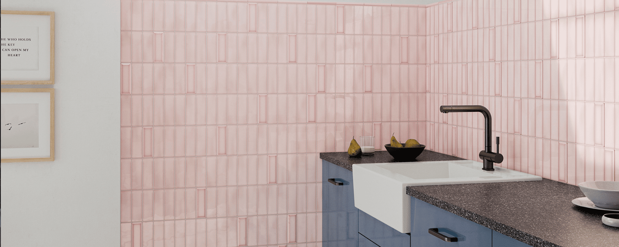 pink tiles in bathroom