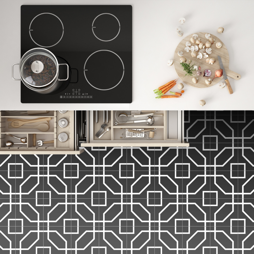 black and white patterned tiles